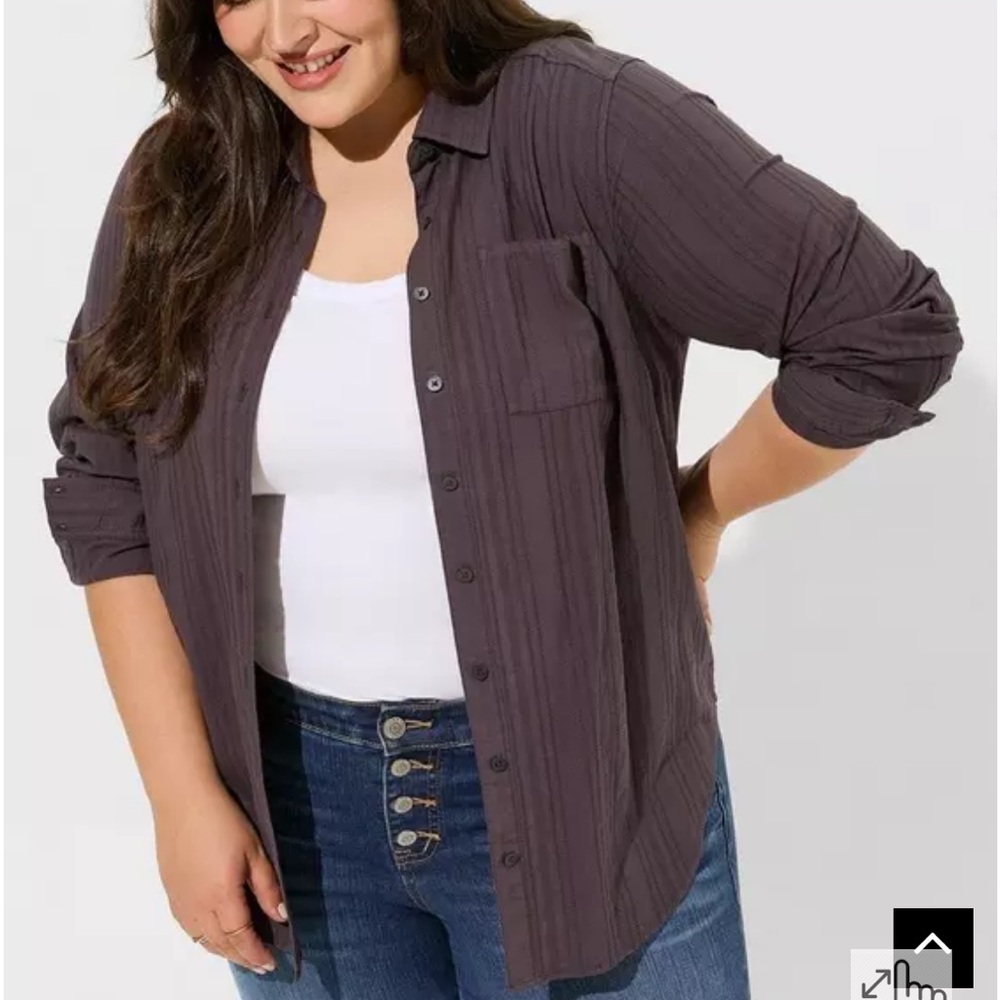 Lizzie Cotton Shadow Stripe Dark Grey Button Shirt